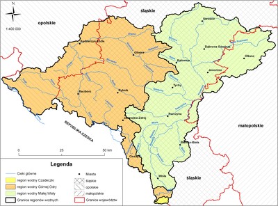 link do mapy obszaru RZGW w Gliwicach wraz z podziałem na regiony wodne oraz województwa