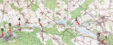mapa kanału Gliwickiego z zaznaczonymi odcinkami
